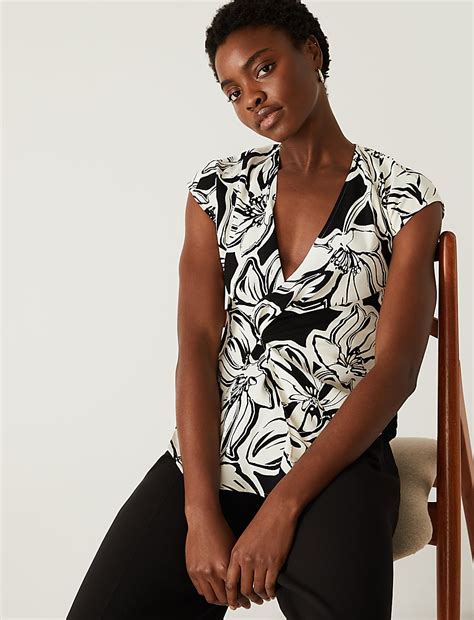 Buy Floral V-Neck Knot Front Blouse at Marks & Spencer