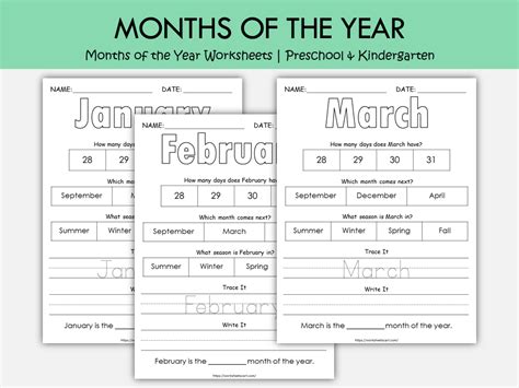 Months of the Year Worksheets for Kids Printable | Calendar Activities ...