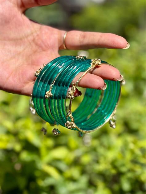 Teal Jelly Bangles set with Kashmiri Ghungroo Bangles – Kundan Store