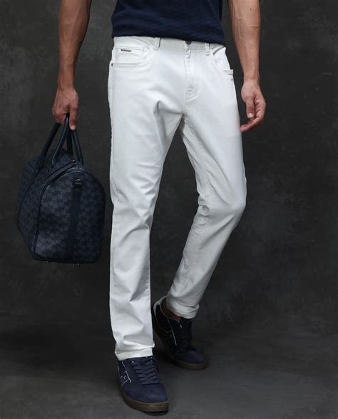 Rare Rabbit Men's Rivol Off White Cotton Blend Plain Hawk Slim Fit Jea
