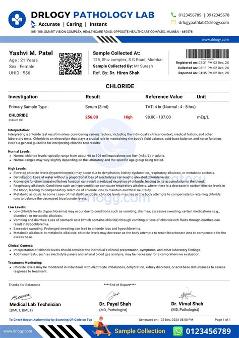 Chloride Blood Test: Price, Results and Normal Range | Drlogy