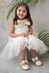 Buy Gold Net, Lurex, Lining Cotton Plain Layered Bow Dress For Girls by ...