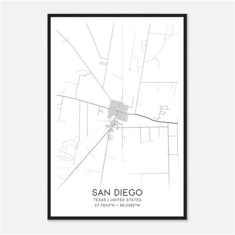 San Diego Texas Map Poster, Modern Home Decor Wall Art Print - Custom ...