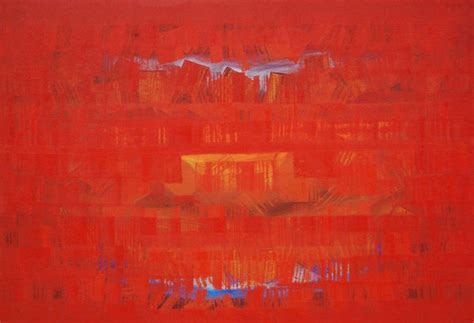 "Search Of Eternity 19": Red Oil Painting by Raghu Neware | ArtZolo.com