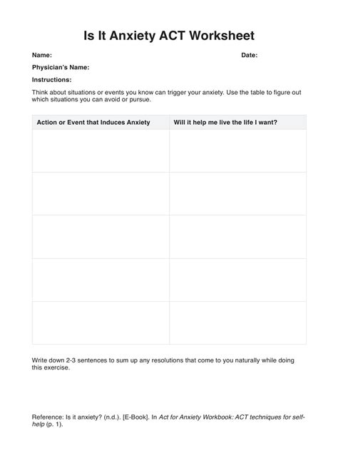Is It Anxiety ACT Worksheet