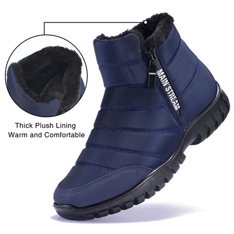 LUXUR Mens Snow Boots Winter Anti-Slip Waterproof Ankle Warm Faux Fur ...