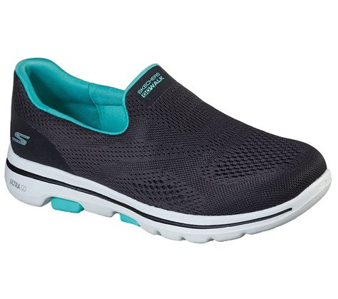 Skechers Black/Turquoise Go Walk 5 Womens Slip Ons - Style ID: 124033 ...