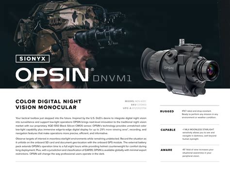 SIONYX OPSIN DNVM1 Colour Night Vision Monocular Instruction Manual