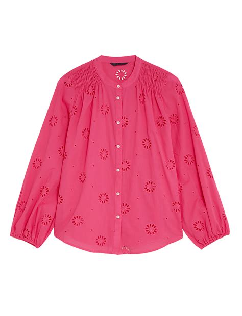 Buy Pure Cotton Broderie Long Sleeve Blouse at Marks & Spencer