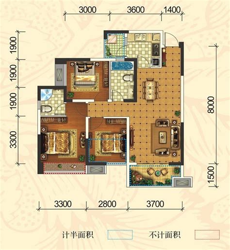 1期2号楼D1-1A户型 3室2厅2卫 95平米_成都凯德卓锦万黛_成都365淘房