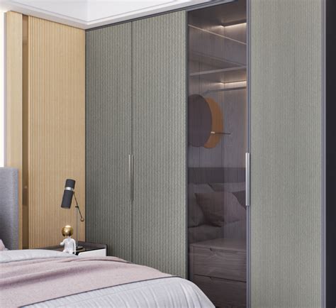 Textured and Glass Wooden Laminate Wardrobe for Modern Bedroom Design
