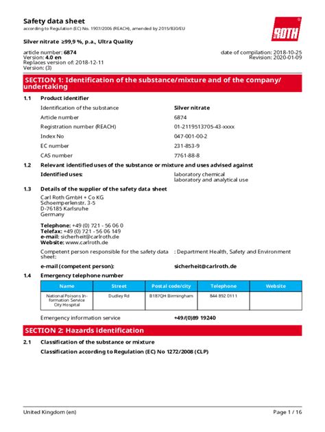 Fillable Online Silver Nitrate Safety Data Sheet Fax Email Print ...