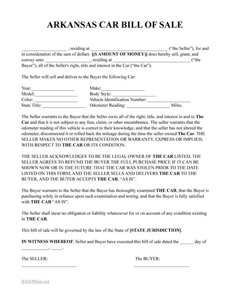 Free Arkansas (AR) Bill of Sale Form | PDF & Word