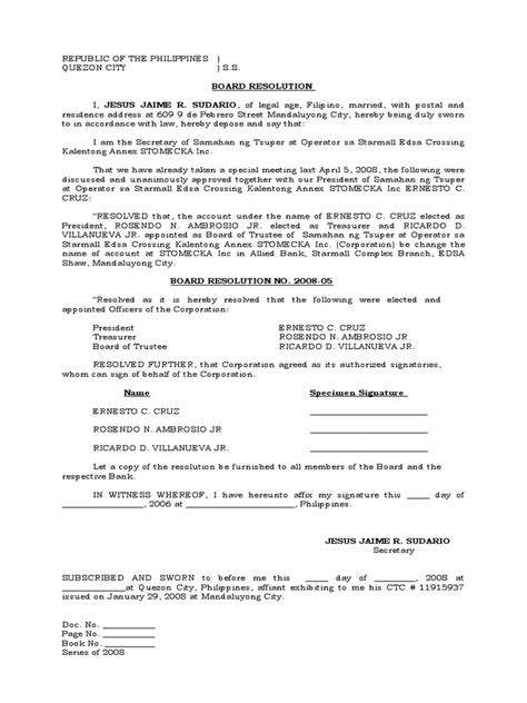 Board Resolution Tagalog Sample 的图像结果