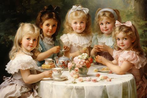 Vintage Kids Tea Party Art Free Stock Photo - Public Domain Pictures