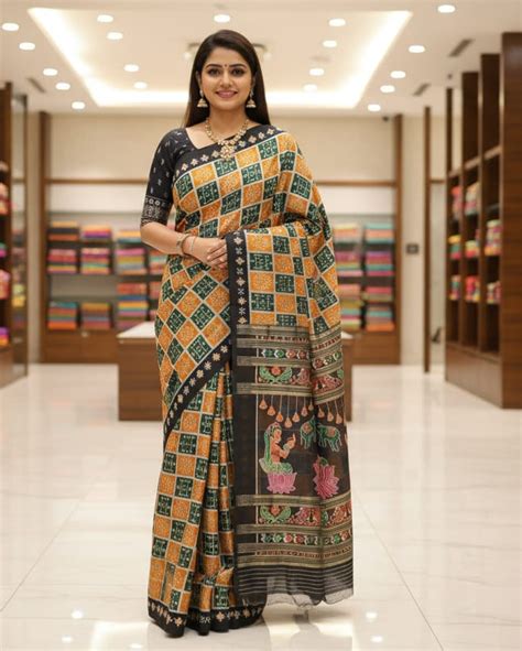 Yellow Green Subha Labha Design Khandua Silk Saree
