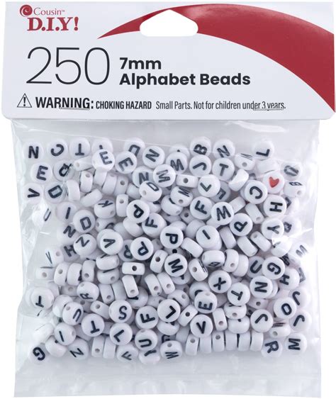 CousinDIY Alphabet Beads 7mm 250/Pkg-White Round With Black Letter ...