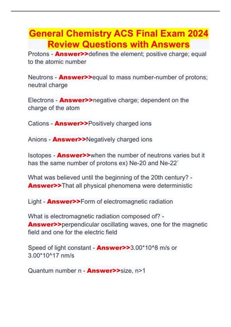 General Chemistry ACS Final Exam 2024 Review Questions with Answers ...