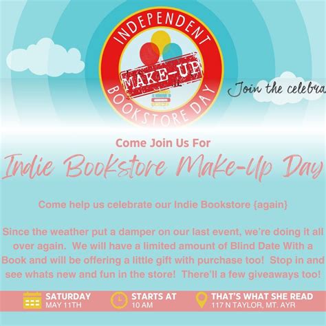 Indie Bookstore Make-Up Day, 117 N Taylor St., Mount Ayr, IA, United ...