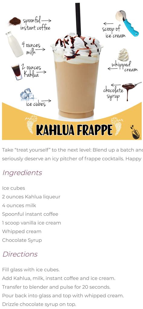 Kahlua Frappe | Yummy alcoholic drinks, Boozy milkshake recipes, Frozen ...