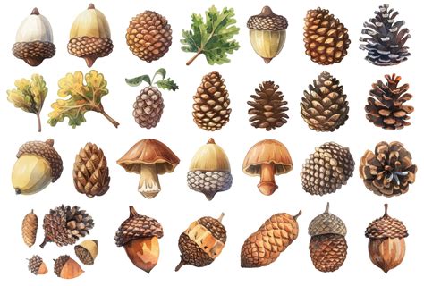 Premium Vector | A collection of different types of bunch of pine cones ...