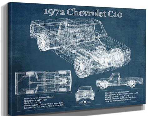 Cutler West 1972 Chevrolet C10 Vintage Blueprint Auto Print - Shop