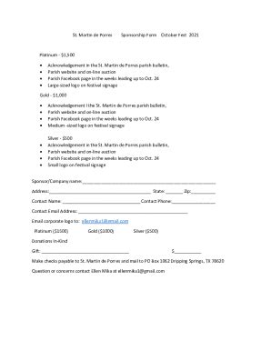 Fillable Online St. Martin de Porres Sponsorship Form October Fest 2021 ...
