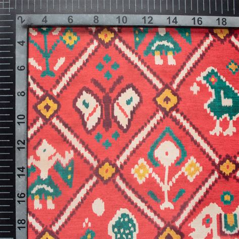 Sangria Red And Teal Green Patolaa Pattern Digital Print Organza Satin ...