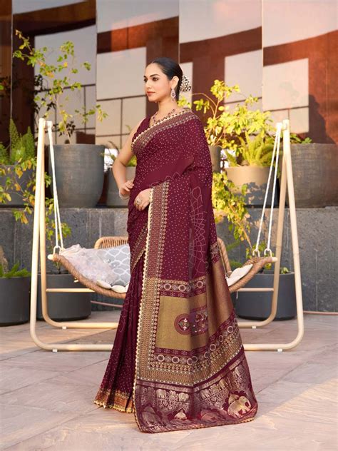 Buy Maroon Silk Saree With Blouse Piece 12419 Online | Karagiri