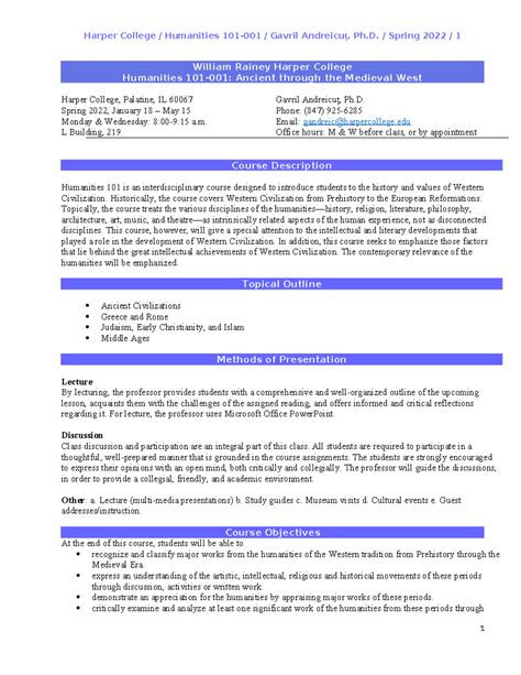 Syllabus HUM 101, Spring 2022 1 - William Rainey Harper College ...