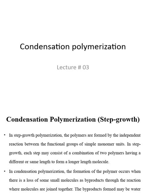 Condensation Polymerization | PDF