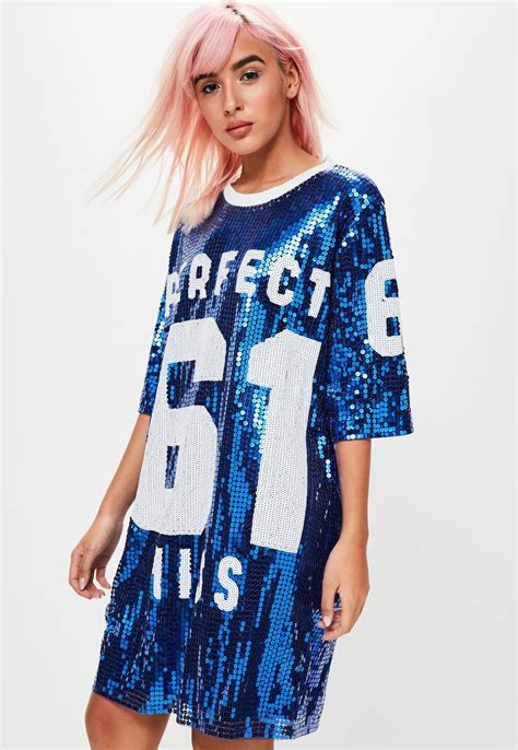 Missguided - Blue Sequin T-Shirt Dress | Sequin shirt dress, Clothes ...