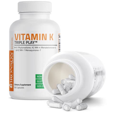 Bronson Vitamin K Triple Play™ with K1 and K2 - 550 mcg - 90 Capsules | Vitamins & Supplements ...