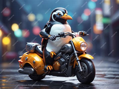 Premium Photo | View of cartoon animated 3d penguin on scooter