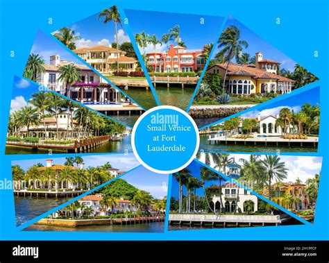 Collage about luxury mansion in exclusive part of Fort Lauderdale known as small Venice Stock ...