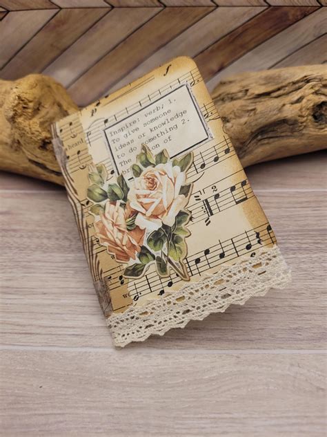 Small Handmade Junk Journal, Index Card Journal, Distressed, Vintage, Coffee Dyed Paper, Flowers ...