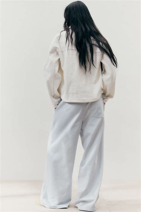 Denim Drawstring Pants - Light blue/striped - Ladies | H&M US