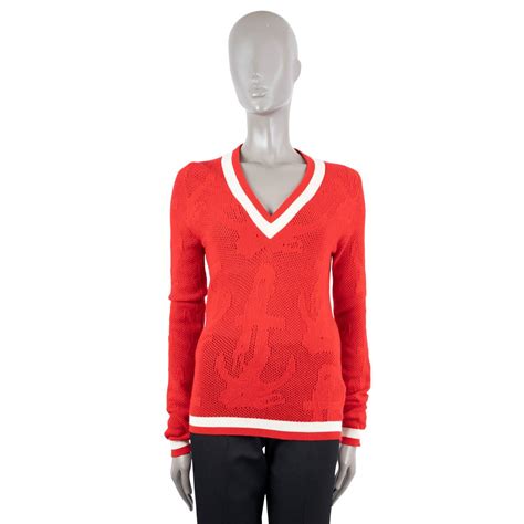 THOM BROWNE red cashmere ANCHOR KNIT V-Neck Sweater 1 XS For Sale at ...