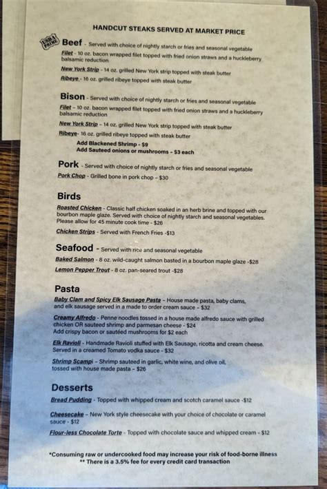 Menu at Hanks Chop Shop pub & bar, West Yellowstone