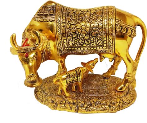 Kridaykraft Prince Gold Oxidize Metal Good Luck Holy Cow With Calf ...