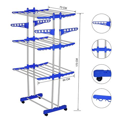 Buy Clefairy Clothes Drying Rack 3-Tier Rolling Collapsible Garment ...