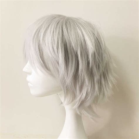 Unisex silver white layers short hair long bangs boy cosplay anime wig ...