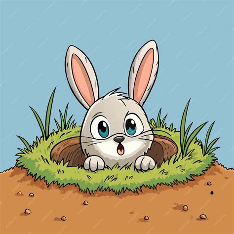Cute Rabbit Peeking from Burrows in Ground Cartoon Vector Illustration | Premium AI-generated vector