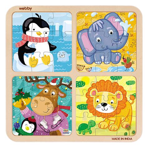 Webby 4 in 1 Wooden Animal Puzzle Toy, 36 Pcs : Amazon.in: Toys & Games