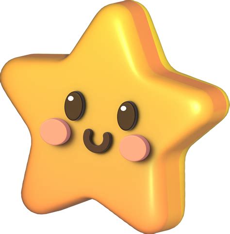 Cute star with smiling face. 3D on transparent background. 13897713 PNG