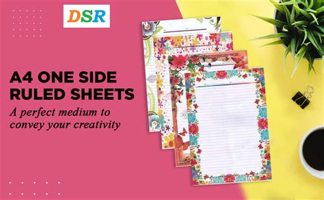 Eclet One Side Ruled Designer Sheets, A4 Size - Pack of 80 Sheets multi ...