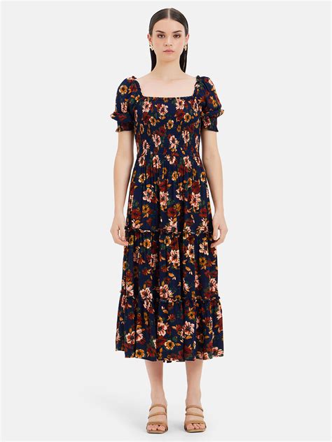 Floral Printed Tiered Maxi Dress - Navy Combo | Designer Maxi Dresses ...