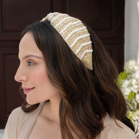 Irina Knotted Hair Band - White & Gold – Hair Drama Company