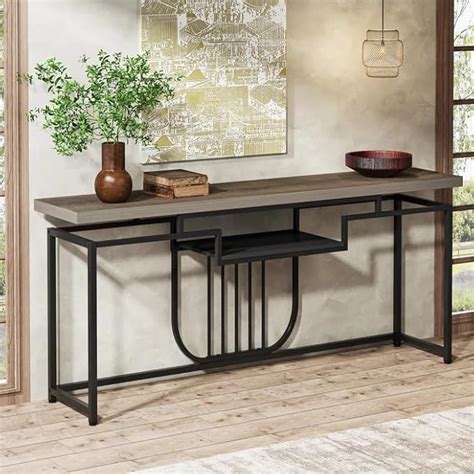 Vandana Interiors Modern 70.8" Metal Base and Manufacturing Wood Top ...