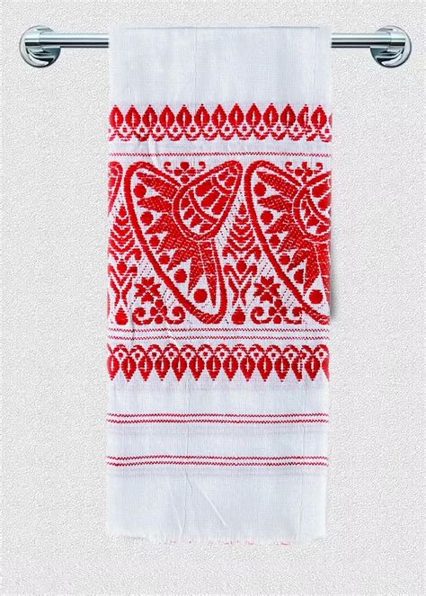 Assamese Poly Cotton Japi Design Bihu White and Red Gamosa (Pack-1 ...